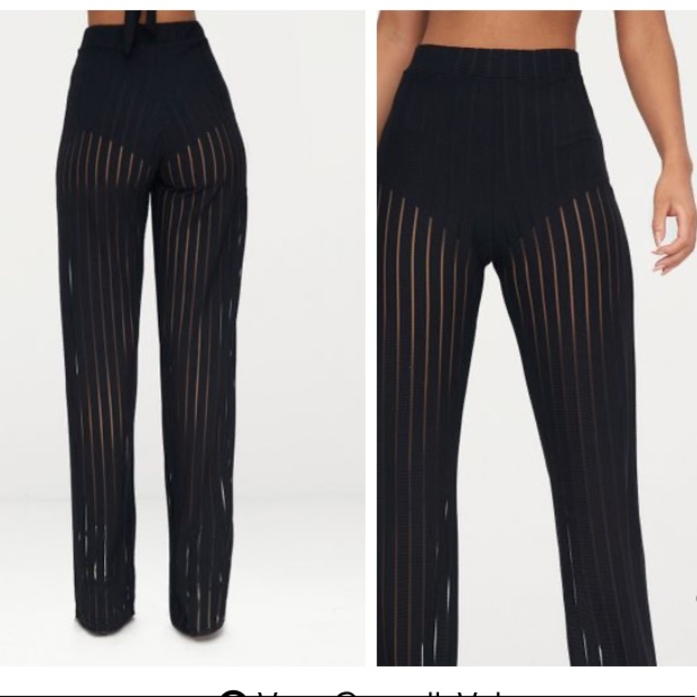 Sheer, ribbed flare pant